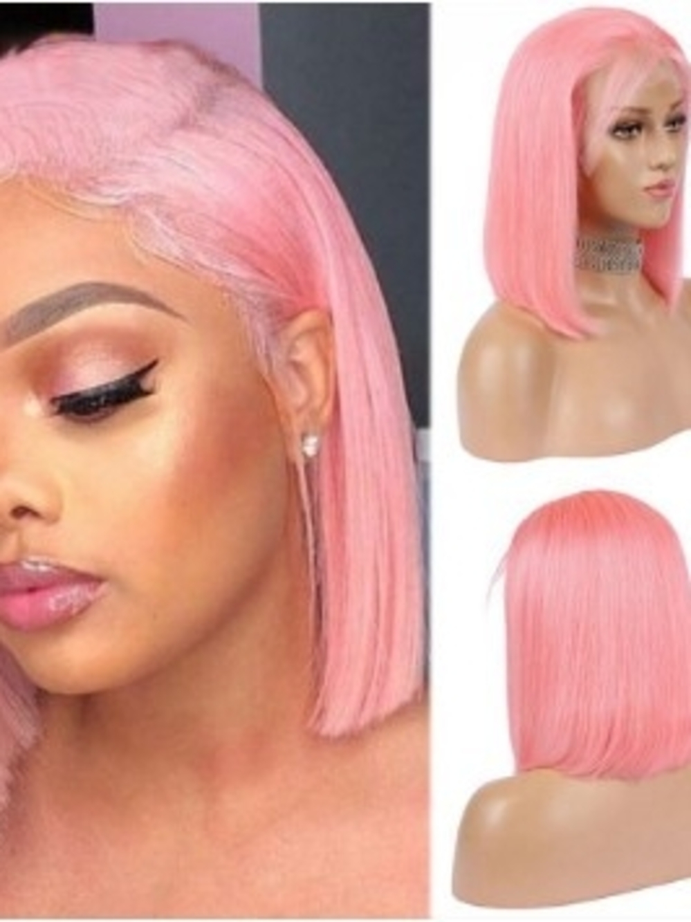 10 Inch, 13x4 Lace Front Pink Straight Bob Wig - 100% Human Hair